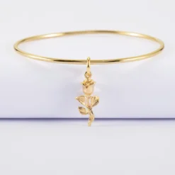 Sale HappyBulle Bracelet jonc plaqué or breloque rose 19 mm