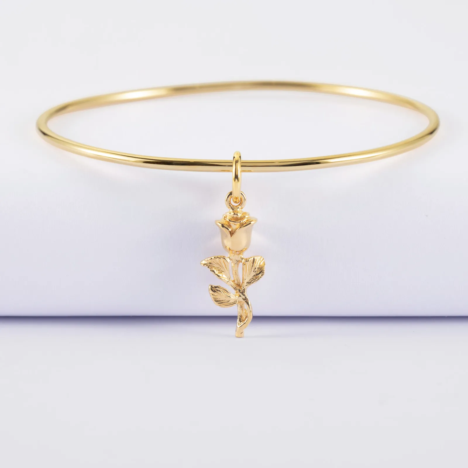 Sale HappyBulle Bracelet jonc plaqué or breloque rose 19 mm