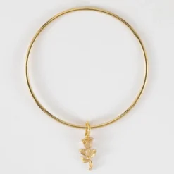 Sale HappyBulle Bracelet jonc plaqué or breloque rose 19 mm