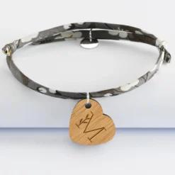 Hot HappyBulle Bracelet Liberty personnalisé médaille gravée dormeuse coeur 19x21 mm Bois