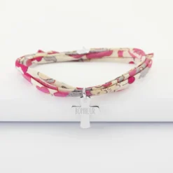 Sale HappyBulle Bracelet Liberty 3 tours personnalisé médaille gravée argent croix 15x13 mm Argent rhodié 925