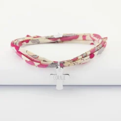 Sale HappyBulle Bracelet Liberty 3 tours personnalisé médaille gravée argent croix 15x13 mm Argent rhodié 925