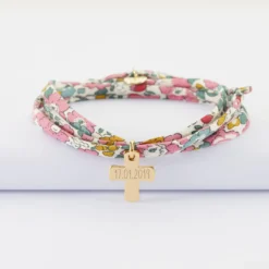 Clearance HappyBulle Bracelet Liberty 3 tours personnalisé médaille gravée plaqué or croix 15x13 mm Plaqué or 18k