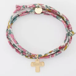 Clearance HappyBulle Bracelet Liberty 3 tours personnalisé médaille gravée plaqué or croix 15x13 mm Plaqué or 18k