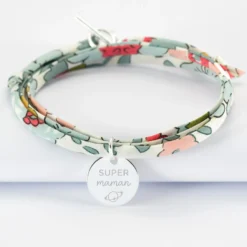 New HappyBulle Bracelet Maman 3 tours Liberty personnalisé médaille gravée argent 15 mm