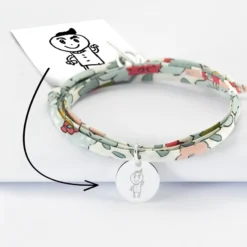 New HappyBulle Bracelet Maman 3 tours Liberty personnalisé médaille gravée argent 15 mm