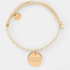 Sale HappyBulle Bracelet Mariée personnalisé cordon pailleté médaille gravée plaqué or 15 mm Plaqué or 18k