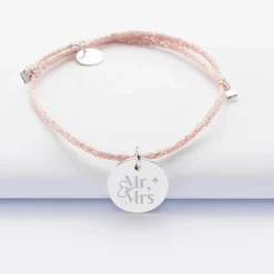 Sale HappyBulle Bracelet Mariée personnalisé cordon pailleté médaille gravée argent 15 mm Argent rhodié 925