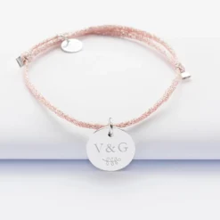 Sale HappyBulle Bracelet Mariée personnalisé cordon pailleté médaille gravée argent 15 mm Argent rhodié 925