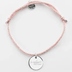 Sale HappyBulle Bracelet Mariée personnalisé cordon pailleté médaille gravée argent 15 mm Argent rhodié 925