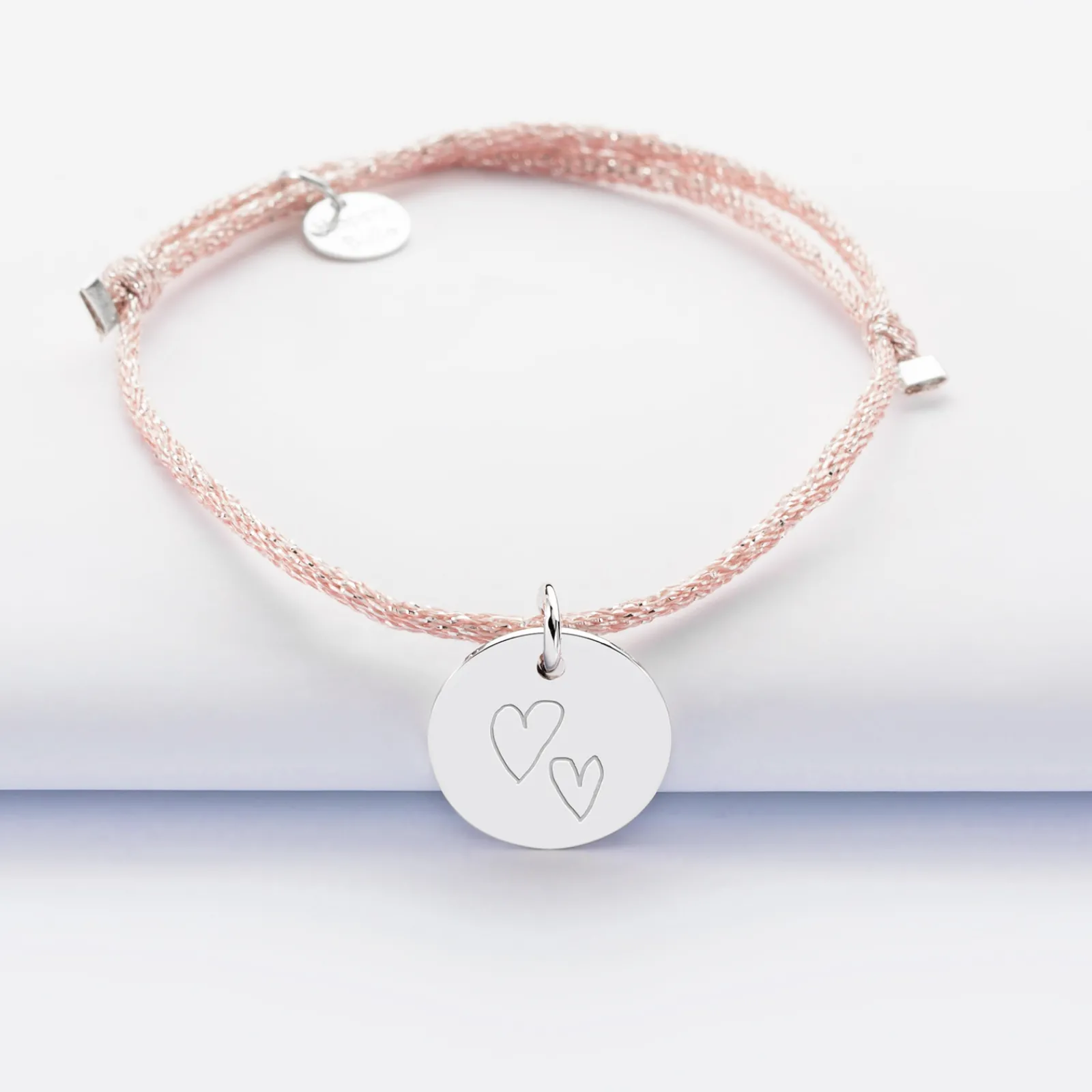 Sale HappyBulle Bracelet Mariée personnalisé cordon pailleté médaille gravée argent 15 mm Argent rhodié 925