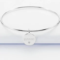 Online HappyBulle Bracelet Mariée personnalisé jonc argent médaille gravée 15 mm Argent rhodié 925