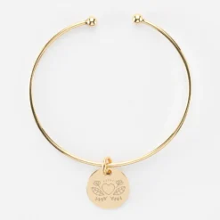 Hot HappyBulle Bracelet Mariée personnalisé jonc ouvert boules plaqué or médaille gravée 15 mm Plaqué or 18k