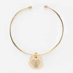 Hot HappyBulle Bracelet Mariée personnalisé jonc ouvert boules plaqué or médaille gravée 15 mm Plaqué or 18k