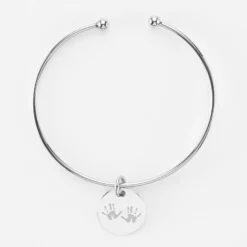 New HappyBulle Bracelet Mariée personnalisé jonc ouvert boules argent médaille gravée 15 mm Argent rhodié 925