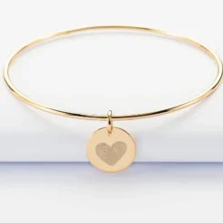Discount HappyBulle Bracelet Mariée personnalisé jonc plaqué or médaille gravée 15 mm Plaqué or 18k