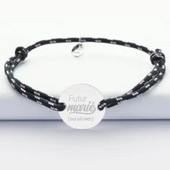 Outlet HappyBulle Bracelet Marié personnalisé cordage marin simple médaille gravée argent 2 trous 20 mm