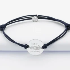 HappyBulle Bracelet Marié personnalisé cordon doublé médaille gravée argent 2 trous 20 mm