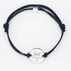HappyBulle Bracelet Marié personnalisé cordon doublé médaille gravée argent 2 trous 20 mm