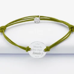 HappyBulle Bracelet Marié personnalisé cordon doublé médaille gravée argent 2 trous 20 mm