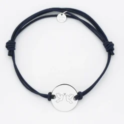 HappyBulle Bracelet Marié personnalisé cordon doublé médaille gravée argent 2 trous 20 mm