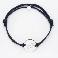 HappyBulle Bracelet Marié personnalisé cordon doublé médaille gravée argent 2 trous 20 mm