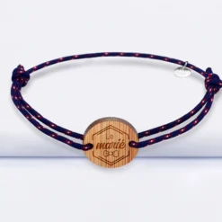 Online HappyBulle Bracelet Marié personnalisé cordage marin simple médaille gravée bois ronde 2 trous 21 mm