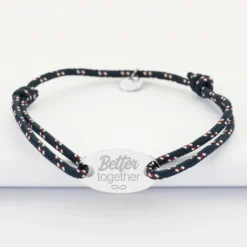 Online HappyBulle Bracelet Marié personnalisé cordage marin simple médaille gravée argent ovale 25x16 mm