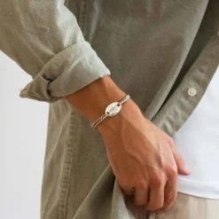 Online HappyBulle Bracelet Marié personnalisé cordage marin simple médaille gravée argent ovale 25x16 mm