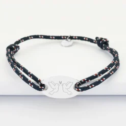 Online HappyBulle Bracelet Marié personnalisé cordage marin simple médaille gravée argent ovale 25x16 mm