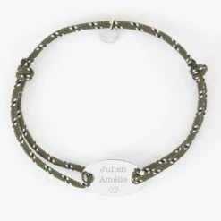 Online HappyBulle Bracelet Marié personnalisé cordage marin simple médaille gravée argent ovale 25x16 mm