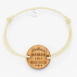 Online HappyBulle Bracelet Meilleure médaille gravée bois ronde 2 trous 21 mm Maman