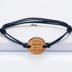New HappyBulle Bracelet Meilleur cordon doublé médaille gravée bois ronde 2 trous 21 mm Papa