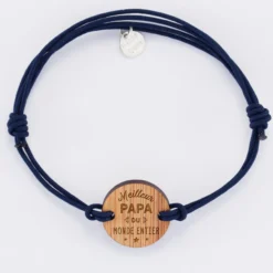 New HappyBulle Bracelet Meilleur cordon doublé médaille gravée bois ronde 2 trous 21 mm Papa