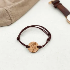Online HappyBulle Bracelet papa homme médaille gravée bois ronde 21 mm - Edition spéciale 