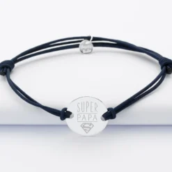 HappyBulle Bracelet Papa personnalisé cordon doublé médaille gravée argent 2 trous 20 mm