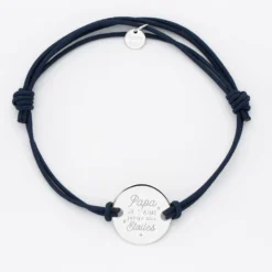 HappyBulle Bracelet Papa personnalisé cordon doublé médaille gravée argent 2 trous 20 mm