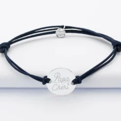 HappyBulle Bracelet Papa personnalisé cordon doublé médaille gravée argent 2 trous 20 mm