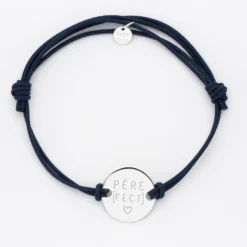 HappyBulle Bracelet Papa personnalisé cordon doublé médaille gravée argent 2 trous 20 mm
