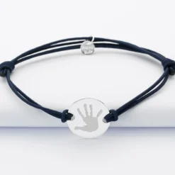 HappyBulle Bracelet Papa personnalisé cordon doublé médaille gravée argent 2 trous 20 mm