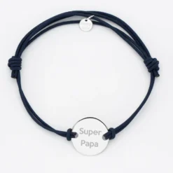 HappyBulle Bracelet Papa personnalisé cordon doublé médaille gravée argent 2 trous 20 mm
