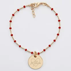 HappyBulle Bracelet perles colorées Mariée personnalisé médaille gravée plaqué or 15 mm