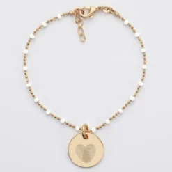 HappyBulle Bracelet perles colorées Mariée personnalisé médaille gravée plaqué or 15 mm