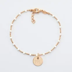 HappyBulle Bracelet perles colorées personnalisé médaille gravée plaqué or 10 mm