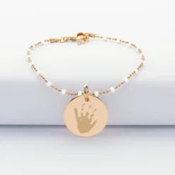 Best HappyBulle Bracelet perles colorées personnalisé médaille gravée plaqué or 19 mm