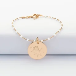 Best HappyBulle Bracelet perles colorées personnalisé médaille gravée plaqué or 19 mm
