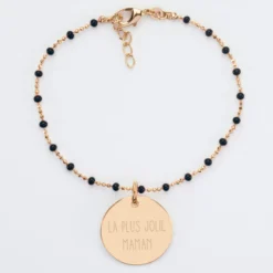 Best HappyBulle Bracelet perles colorées personnalisé médaille gravée plaqué or 19 mm