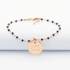 Hot HappyBulle Bracelet perles colorées personnalisé médaille gravée plaqué or 15 mm