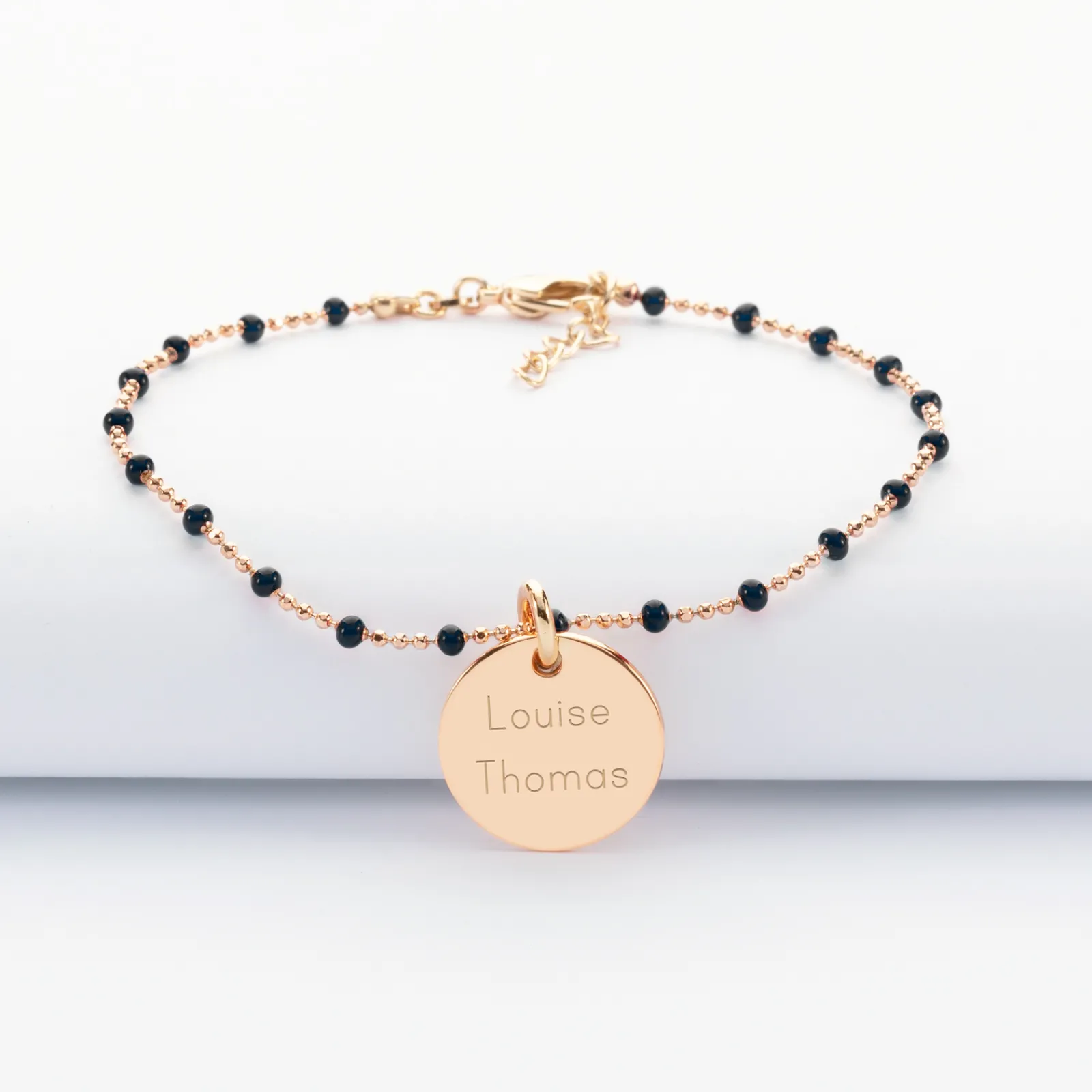 Hot HappyBulle Bracelet perles colorées personnalisé médaille gravée plaqué or 15 mm