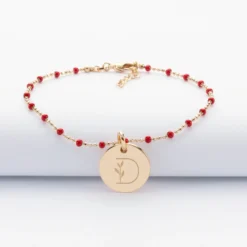 Hot HappyBulle Bracelet perles colorées personnalisé médaille gravée plaqué or 15 mm
